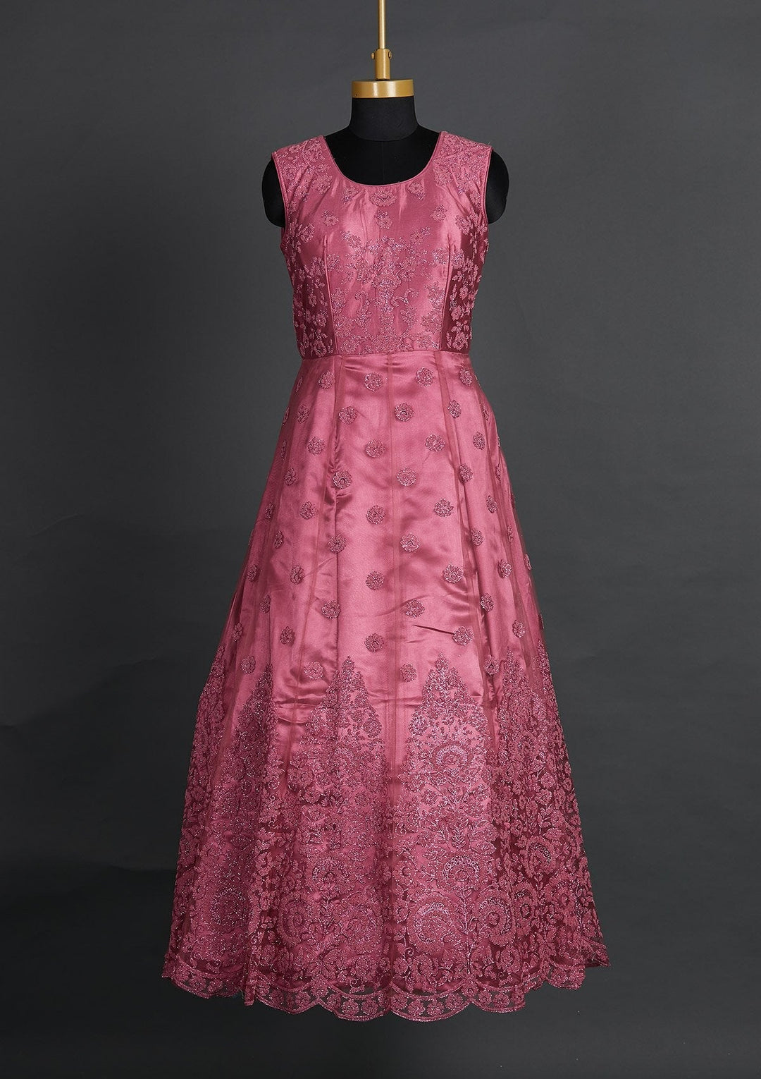 Onion Pink Glitter Net Designer Gown - Koskii