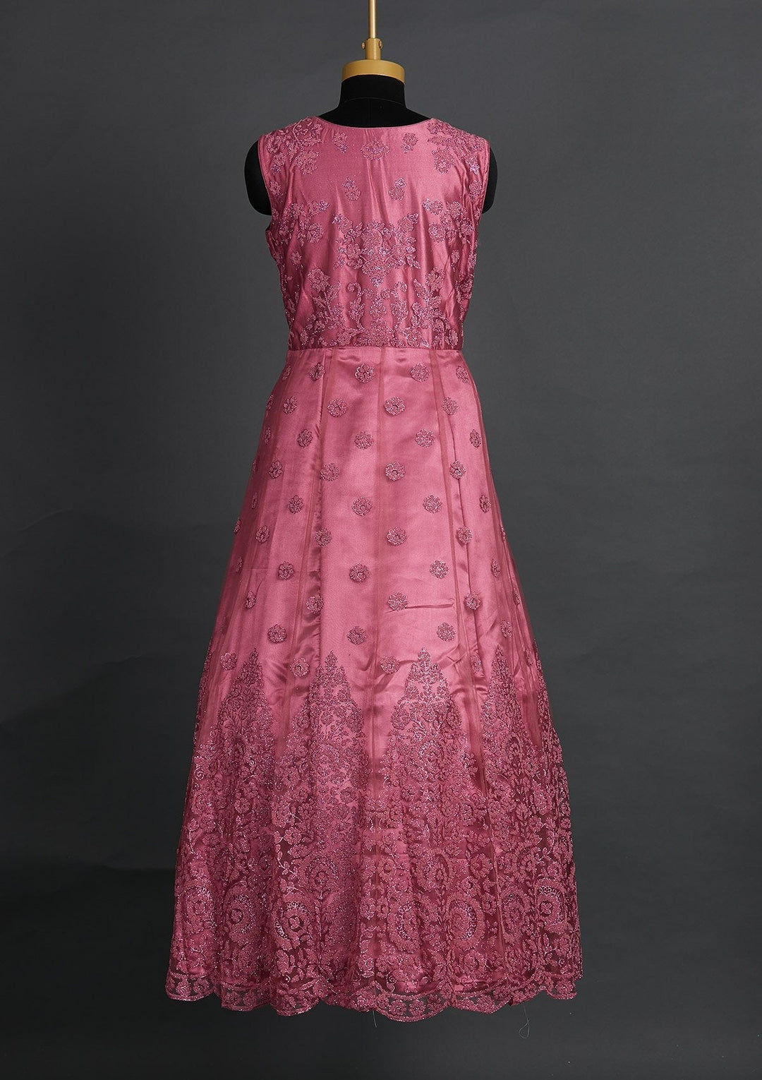 Onion Pink Glitter Net Designer Gown - Koskii