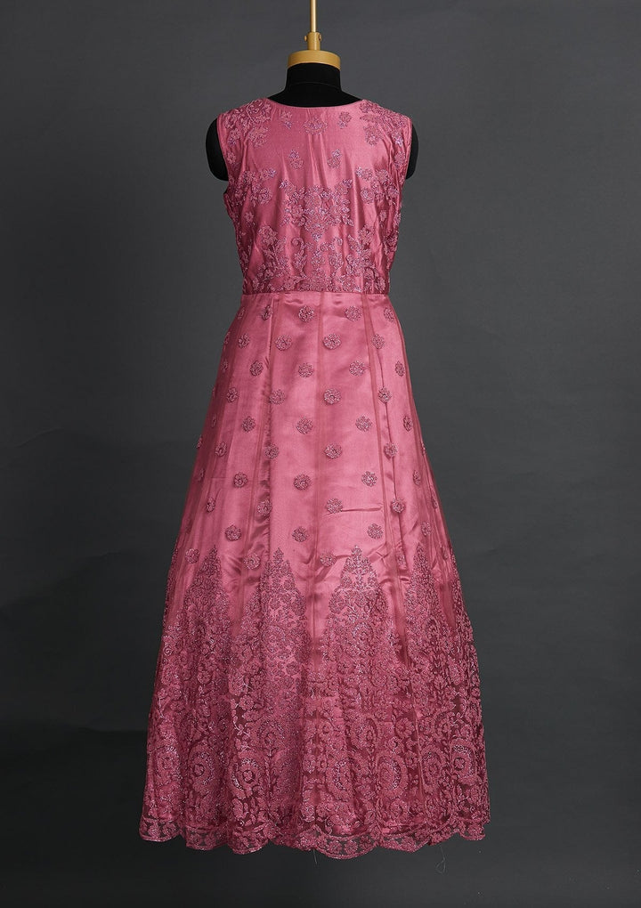 Onion Pink Glitter Net Designer Gown - Koskii