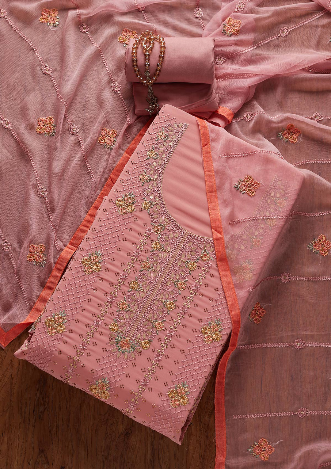 Onion Pink Gotapatti Georgette Designer Unstitched Salwar Suit - koskii