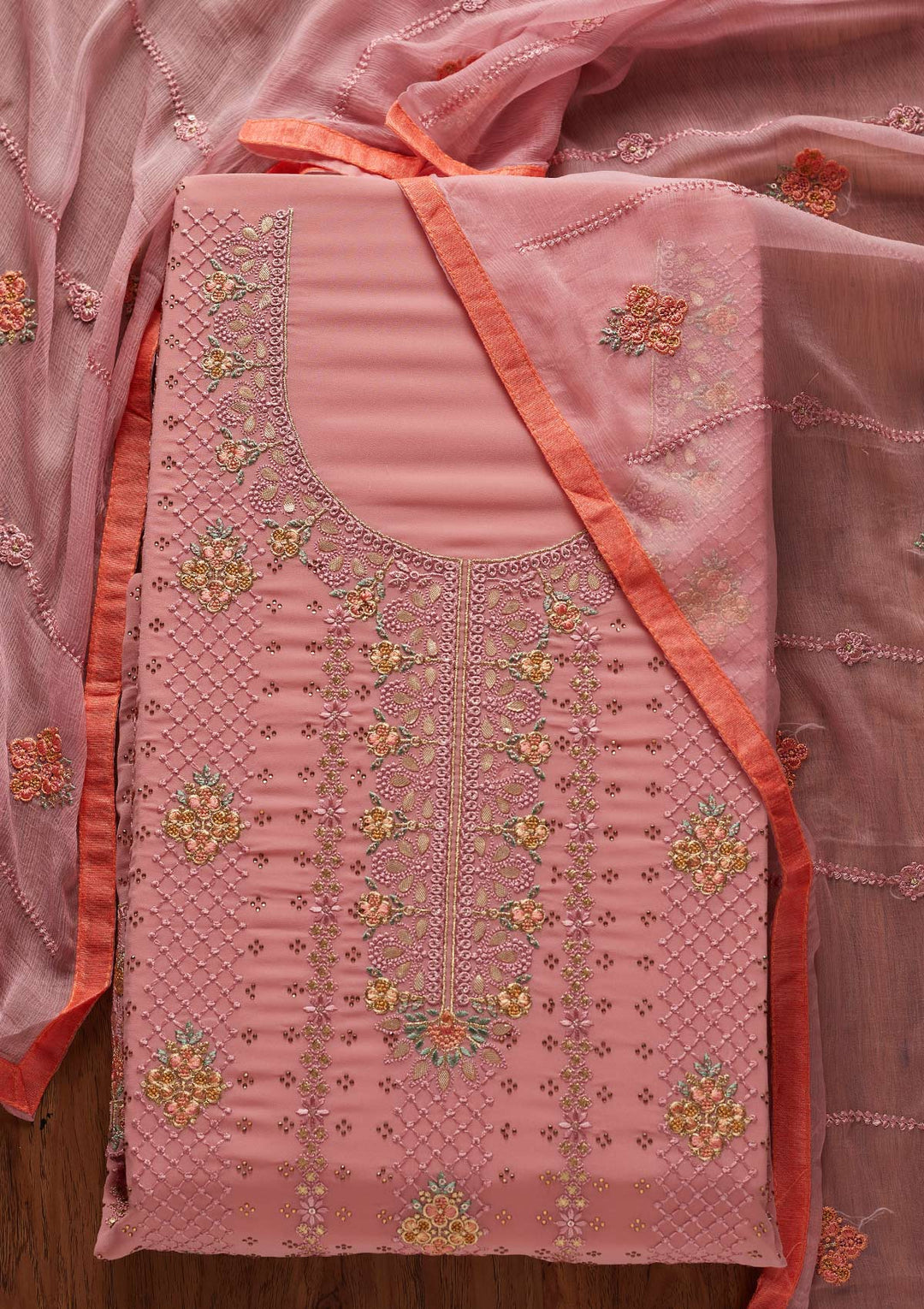 Onion Pink Gotapatti Georgette Designer Unstitched Salwar Suit - koskii