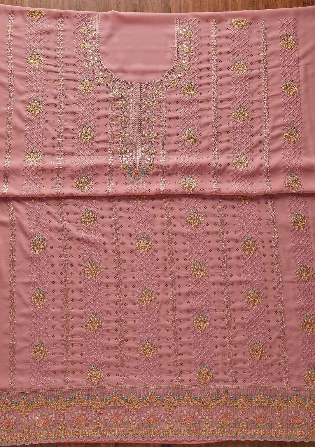Onion Pink Gotapatti Georgette Designer Unstitched Salwar Suit - koskii