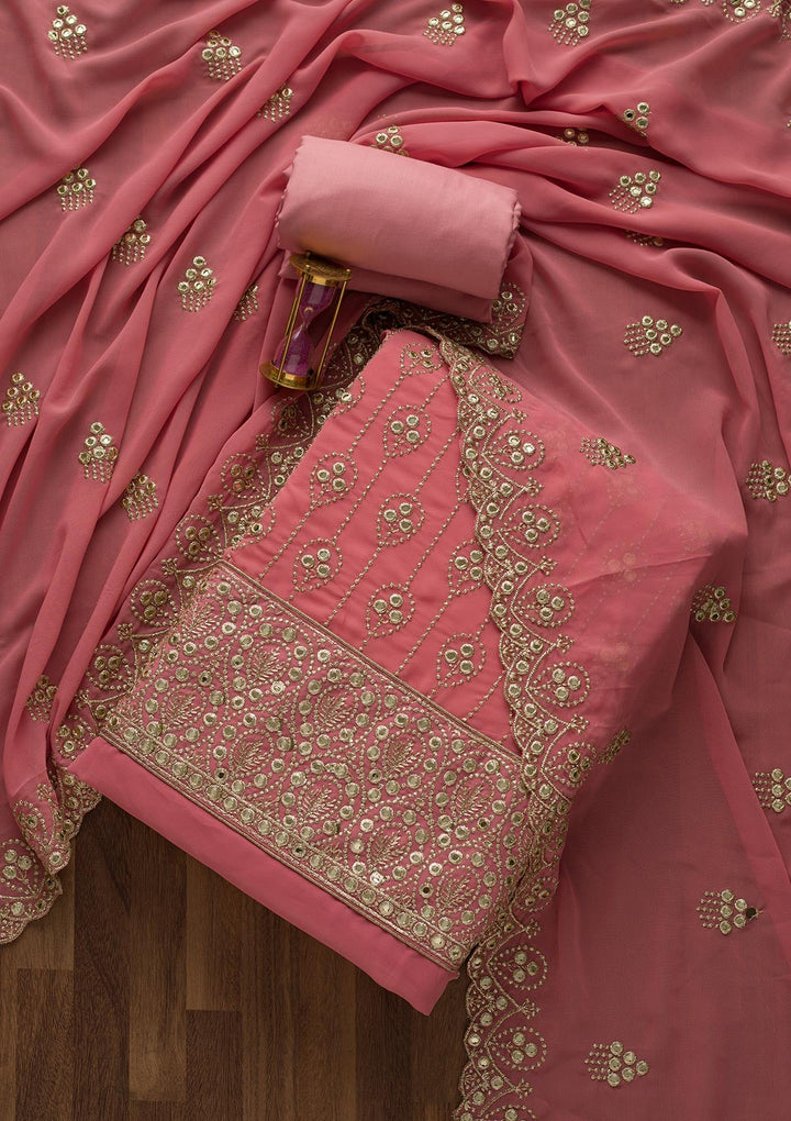 Onion Pink Gotapatti Georgette Unstitched Salwar Suit-Koskii