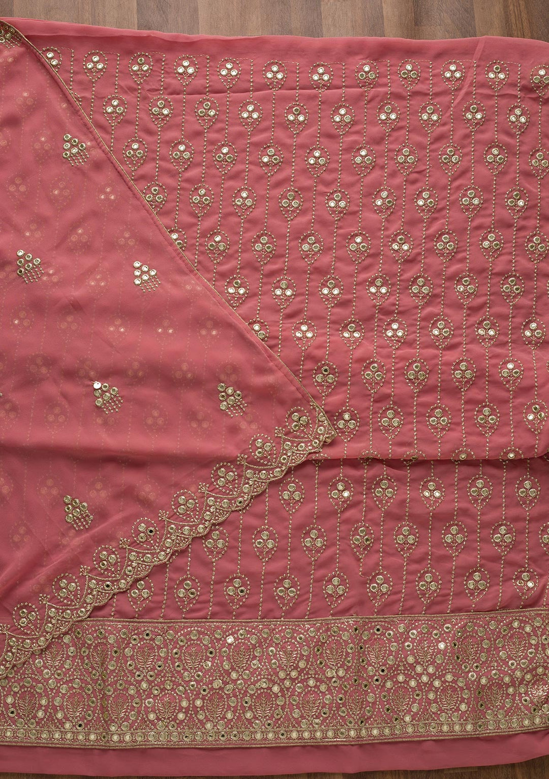 Onion Pink Gotapatti Georgette Unstitched Salwar Suit-Koskii