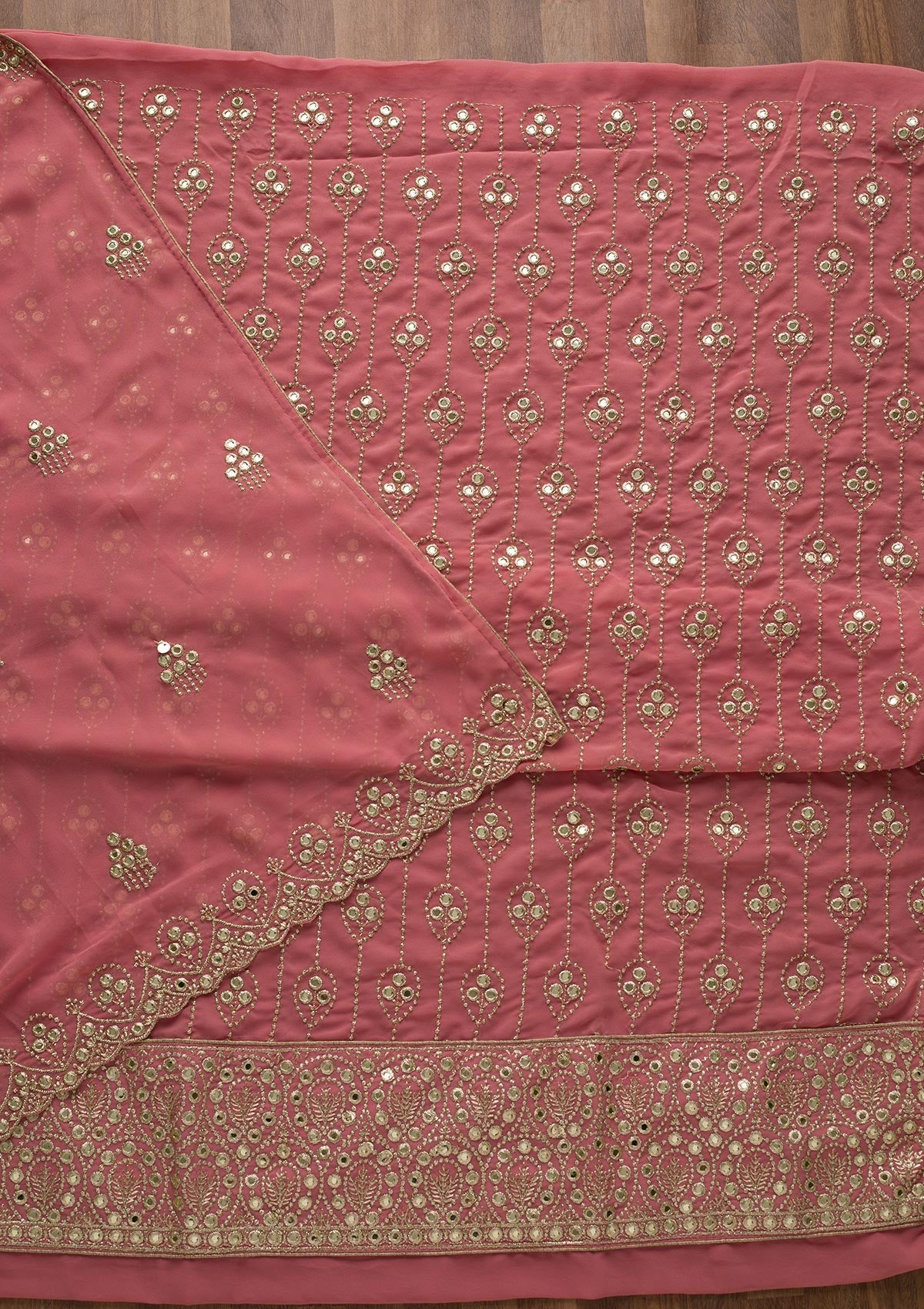 Onion Pink Gotapatti Georgette Unstitched Salwar Suit-Koskii