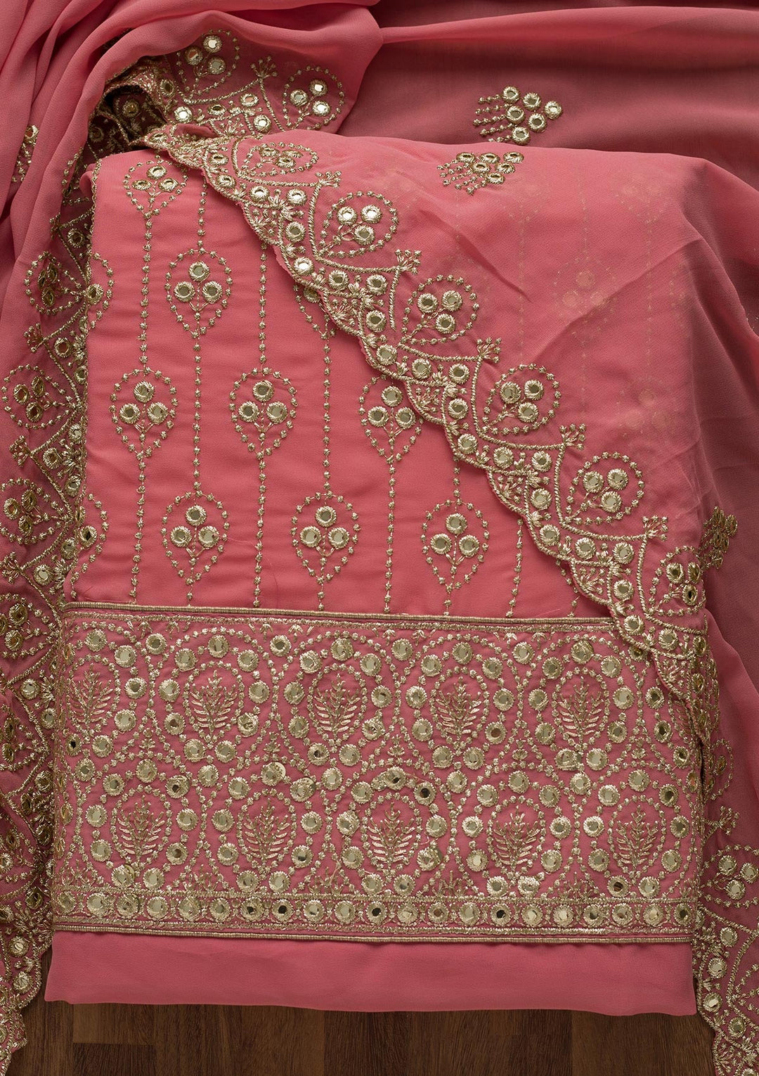 Onion Pink Gotapatti Georgette Unstitched Salwar Suit-Koskii
