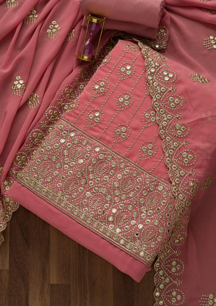 Onion Pink Gotapatti Georgette Unstitched Salwar Suit-Koskii