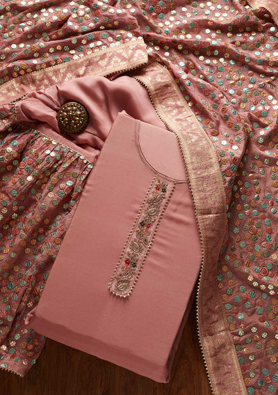 Onion Pink Gotapatti Semi Crepe Designer Semi-Stitched Salwar Suit - koskii
