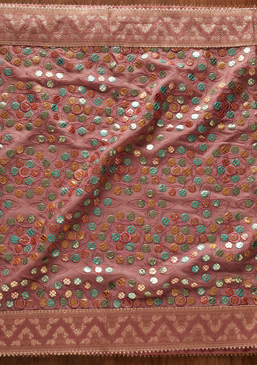 Onion Pink Gotapatti Semi Crepe Designer Semi-Stitched Salwar Suit - koskii