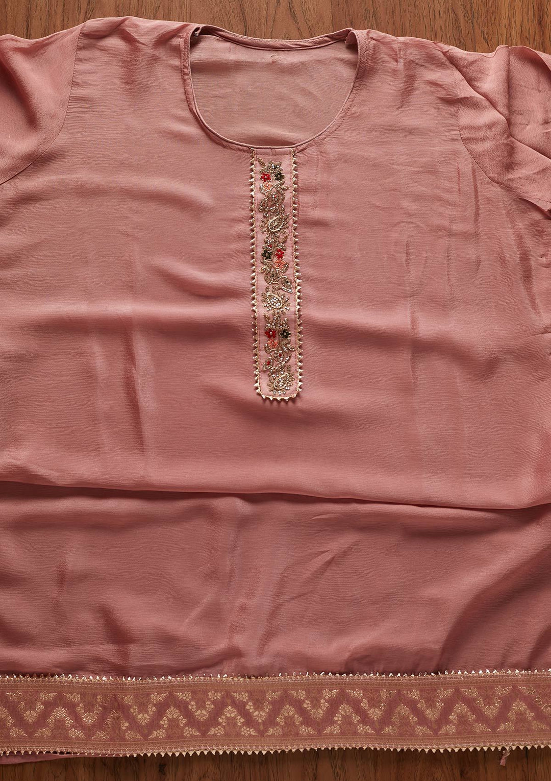 Onion Pink Gotapatti Semi Crepe Designer Semi-Stitched Salwar Suit - koskii
