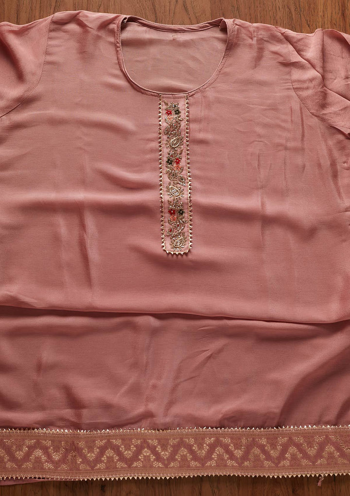 Onion Pink Gotapatti Semi Crepe Designer Semi-Stitched Salwar Suit - koskii