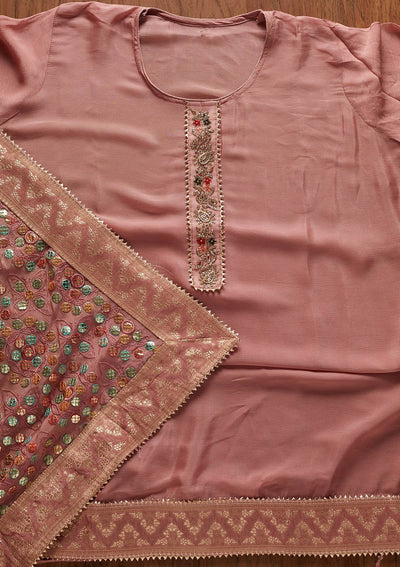 Onion Pink Gotapatti Semi Crepe Designer Semi-Stitched Salwar Suit - koskii