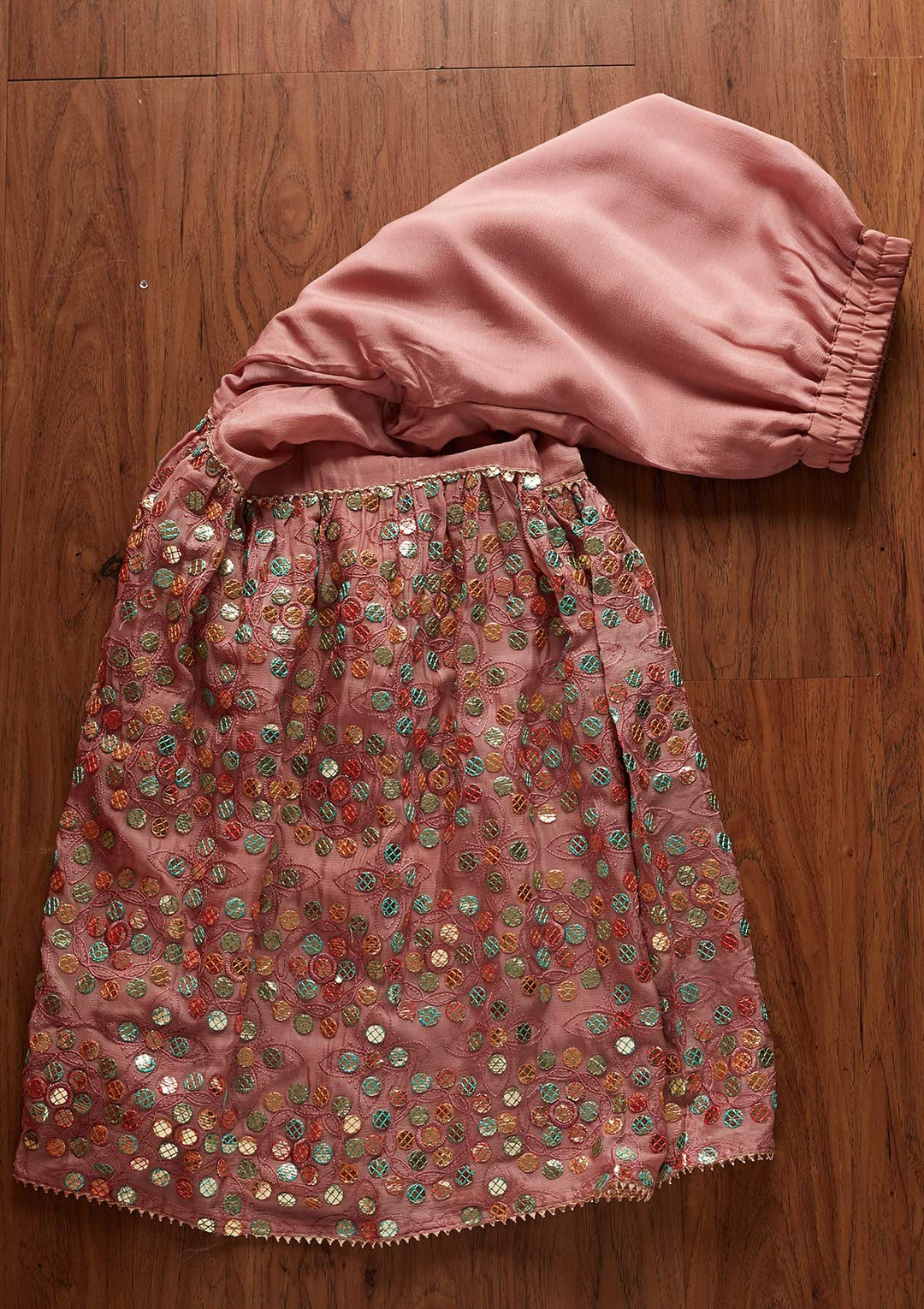 Onion Pink Gotapatti Semi Crepe Designer Semi-Stitched Salwar Suit - koskii