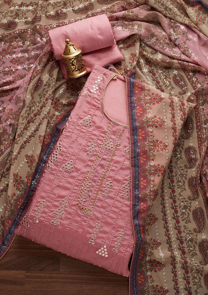 Onion Pink Gotapatti Semi Crepe Designer Unstitched Salwar Suit - Koskii