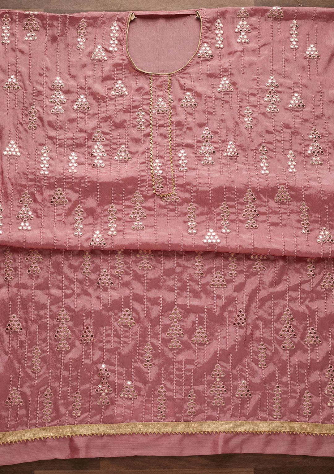 Onion Pink Gotapatti Semi Crepe Designer Unstitched Salwar Suit - Koskii