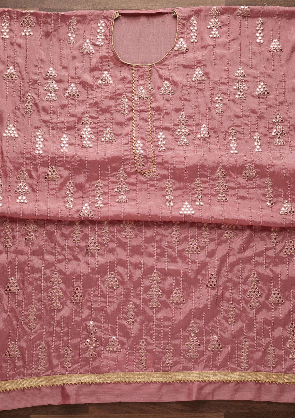 Onion Pink Gotapatti Semi Crepe Designer Unstitched Salwar Suit - Koskii