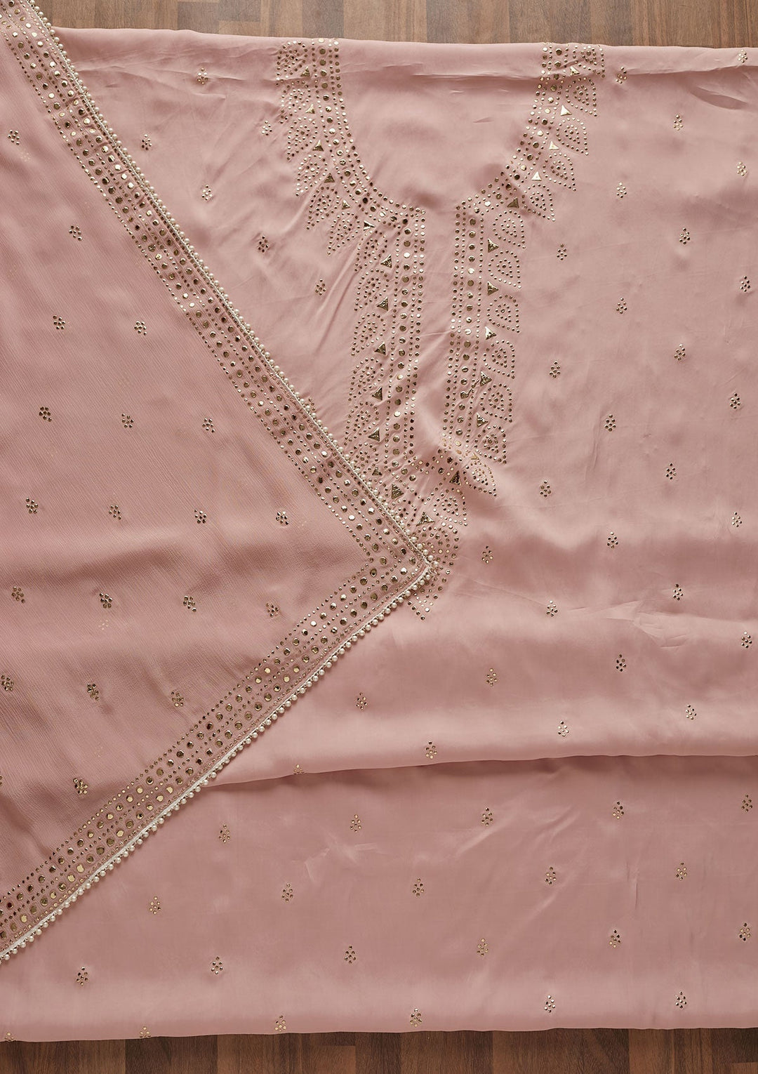 Onion Pink Gotapatti Semi Crepe Designer Unstitched Salwar Suit - Koskii