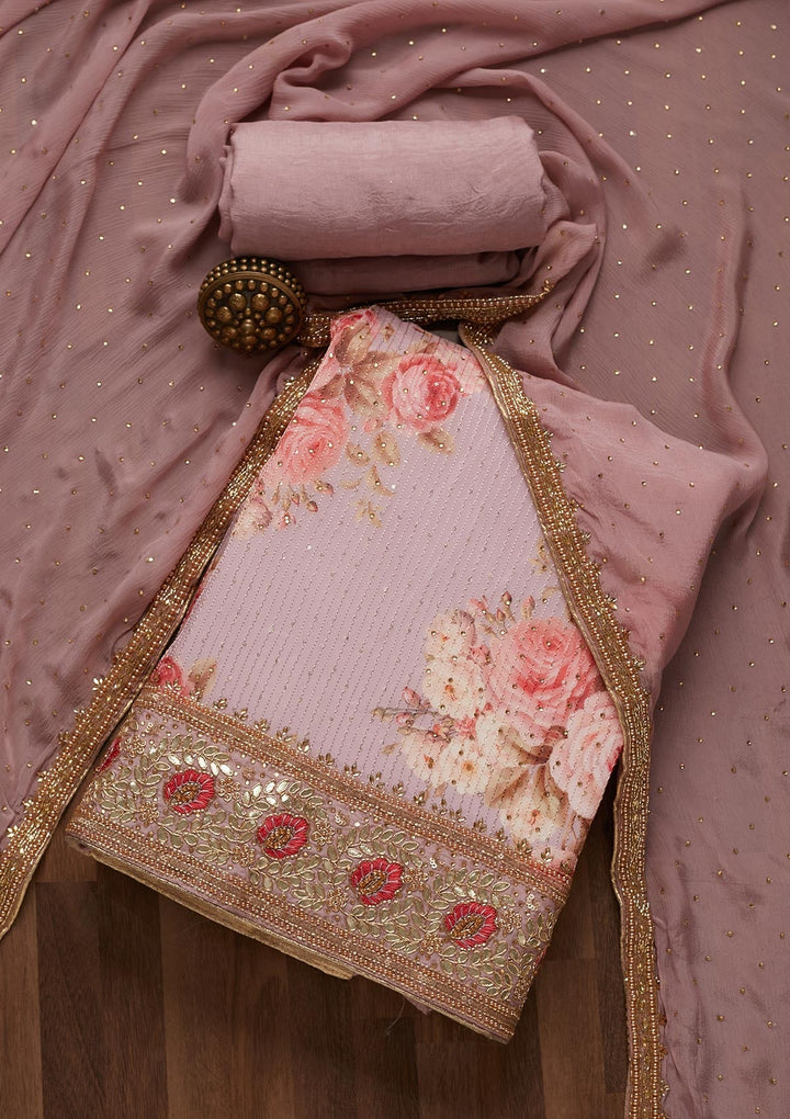 Onion Pink Gotapatti Semi Crepe Unstitched Salwar Suit- Koskii