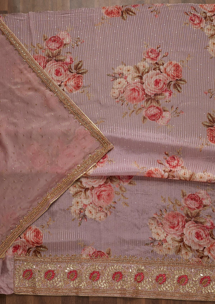 Onion Pink Gotapatti Semi Crepe Unstitched Salwar Suit - Koskii