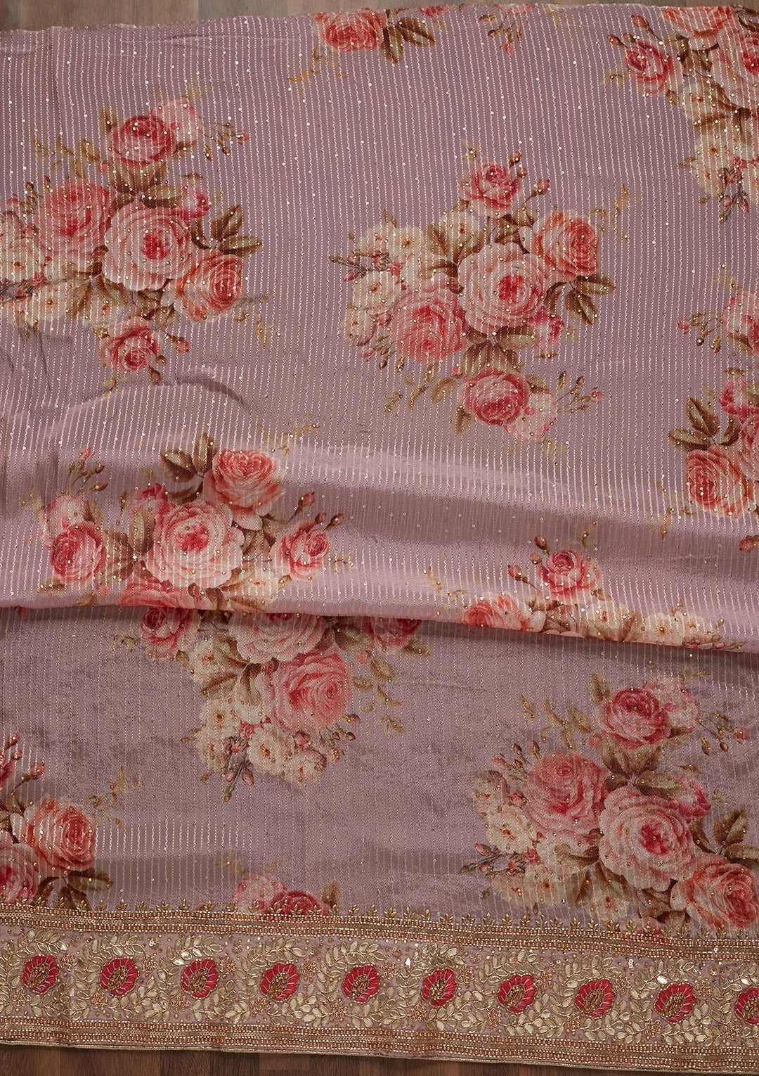 Onion Pink Gotapatti Semi Crepe Unstitched Salwar Suit - Koskii