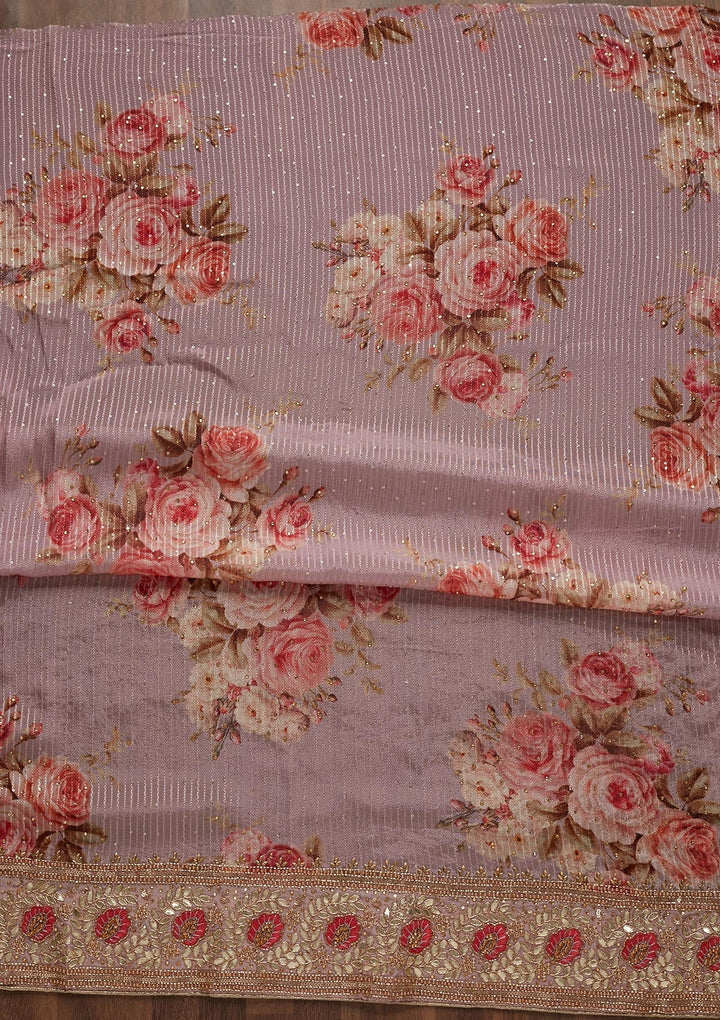 Onion Pink Gotapatti Semi Crepe Unstitched Salwar Suit - Koskii