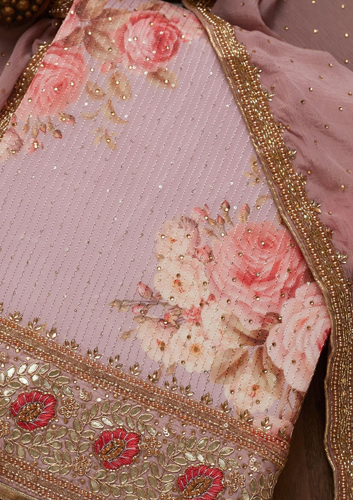 Onion Pink Gotapatti Semi Crepe Unstitched Salwar Suit - Koskii