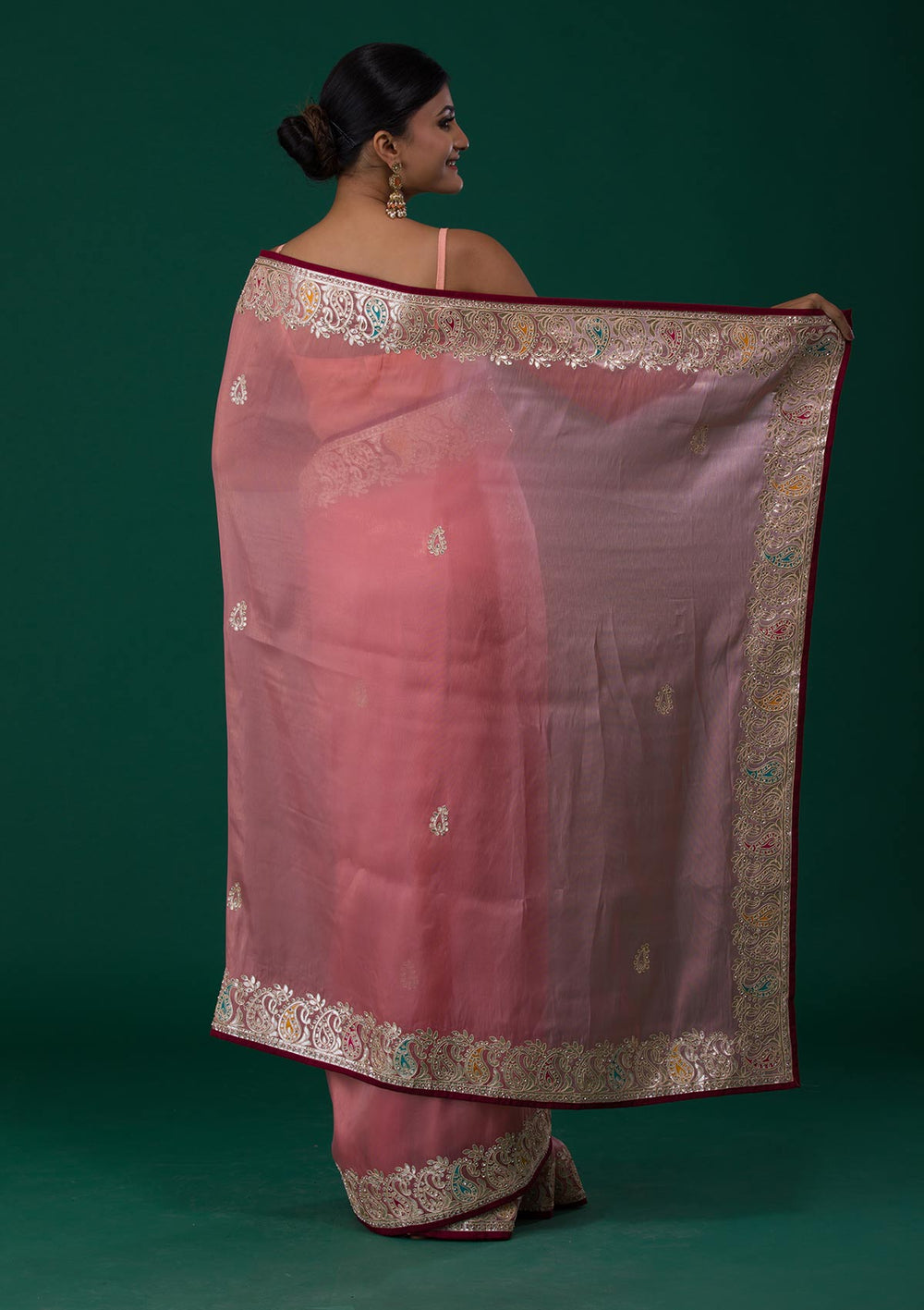 Onion Pink Gotapatti Shimmer Saree-Koskii