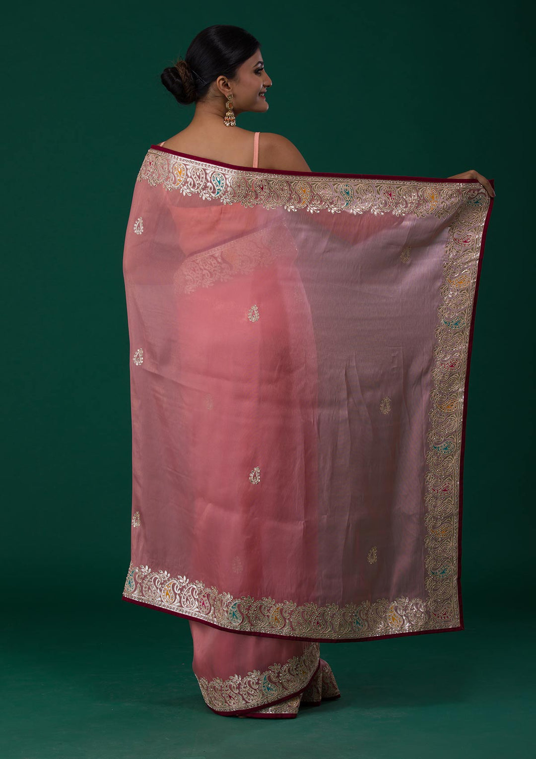 Onion Pink Gotapatti Shimmer Saree-Koskii