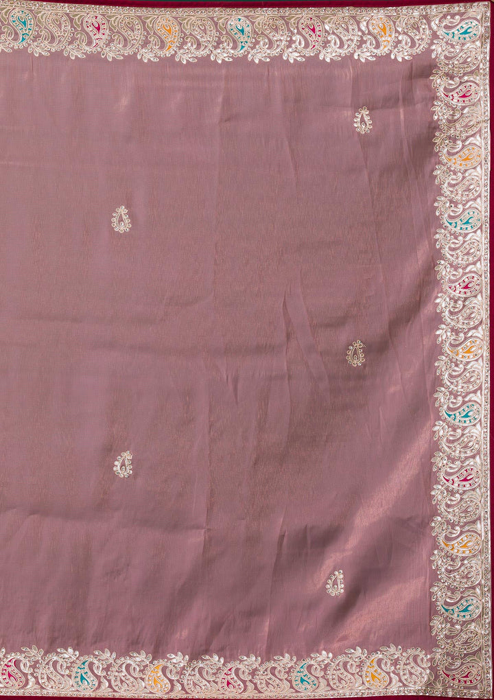 Onion Pink Gotapatti Shimmer Saree-Koskii