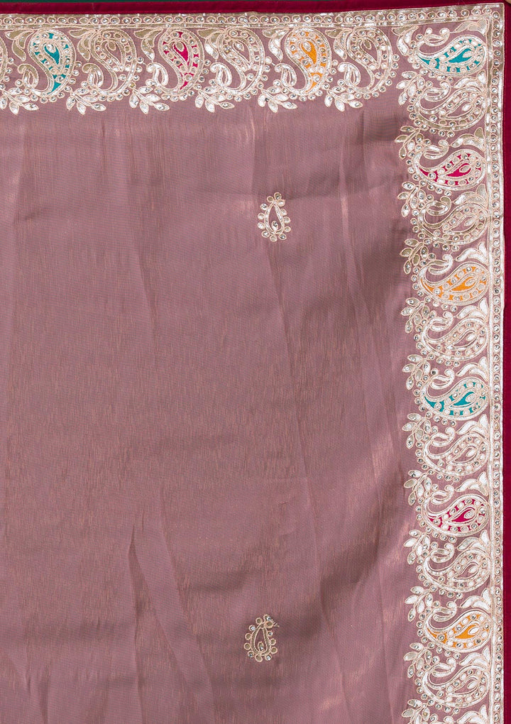 Onion Pink Gotapatti Shimmer Saree-Koskii
