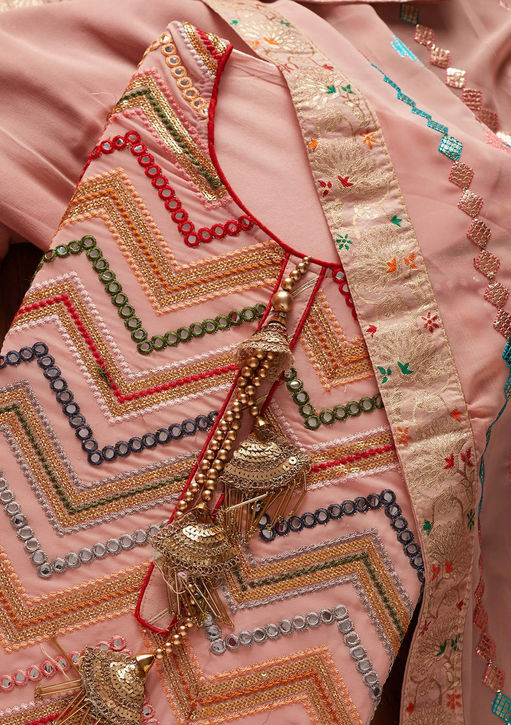 Onion Pink Mirrorwork Georgette Designer Semi-Stitched Salwar Suit - koskii