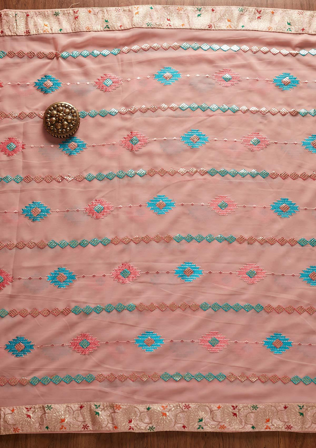 Onion Pink Mirrorwork Georgette Designer Semi-Stitched Salwar Suit - koskii