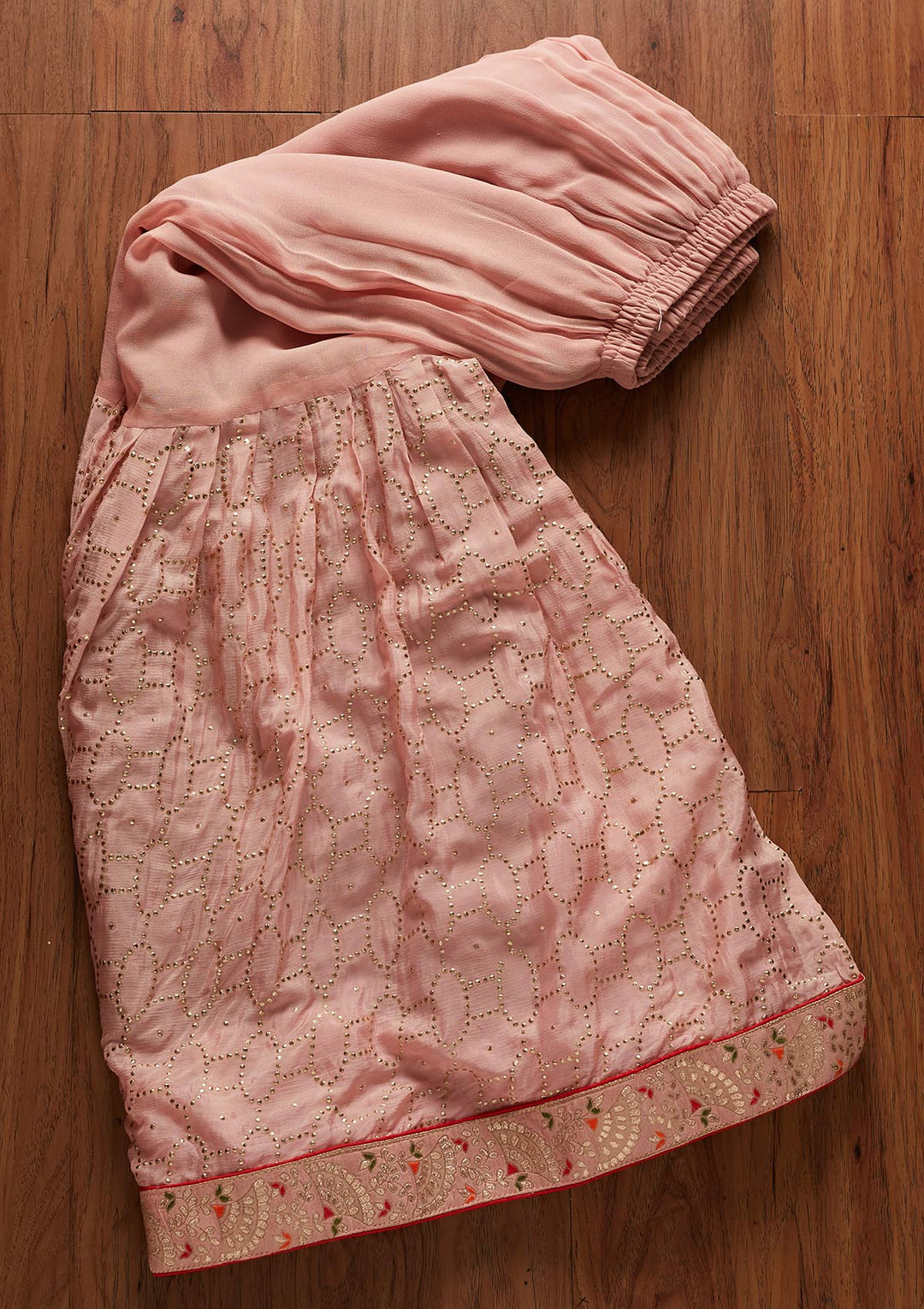 Onion Pink Mirrorwork Georgette Designer Semi-Stitched Salwar Suit - koskii