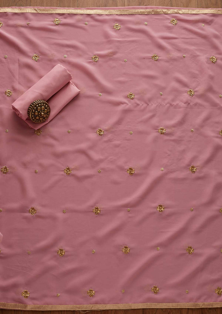 Onion Pink Mirrorwork Georgette Semi-Stitched Salwar Suit - Koskii