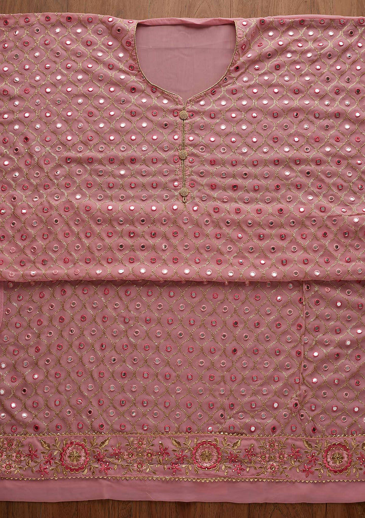 Onion Pink Mirrorwork Georgette Semi-Stitched Salwar Suit - Koskii