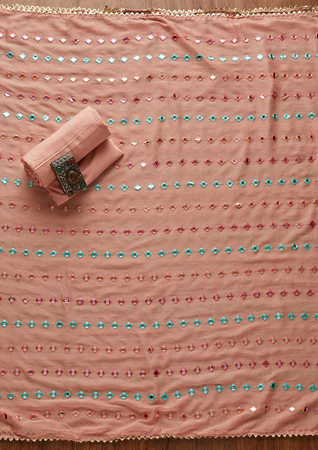 Onion Pink Mirrorwork Georgette Designer Unstitched Salwar Suit - koskii