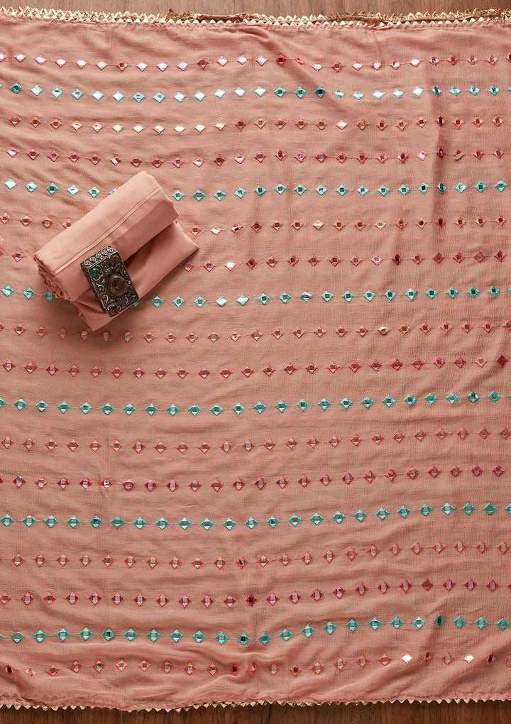Onion Pink Mirrorwork Georgette Designer Unstitched Salwar Suit - koskii