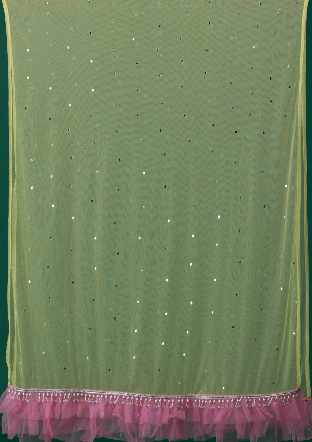 Onion Pink Mirrorwork Net Designer Lehenga-Koskii