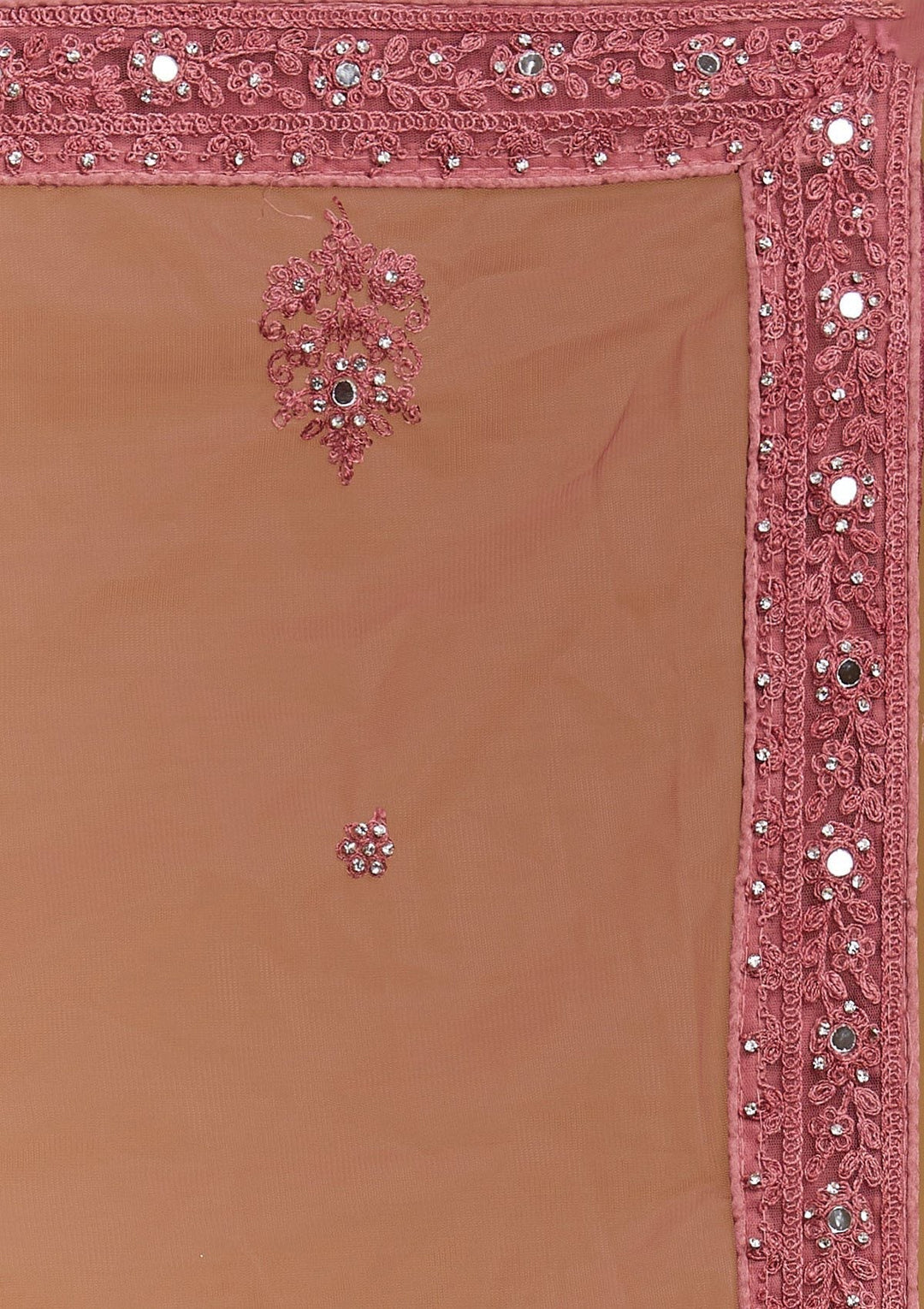 Onion Pink Mirrorwork Net Designer Semi-Stitched Lehenga - Koskii