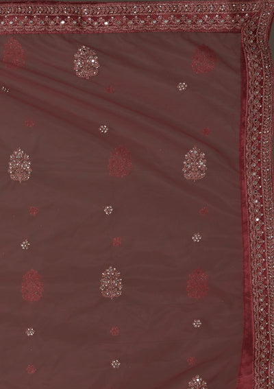 Onion Pink Mirrorwork Net Designer Semi-Stitched Lehenga - Koskii