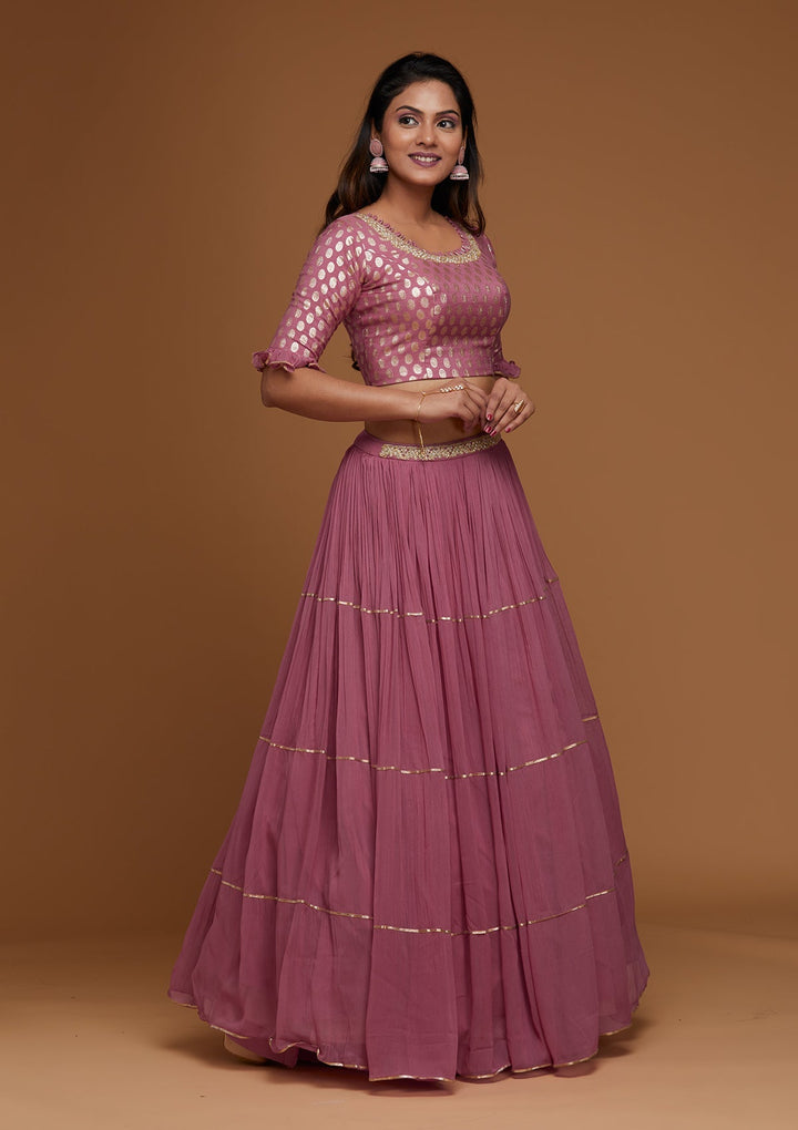 Onion Pink Print Georgette Designer Lehenga - Koskii