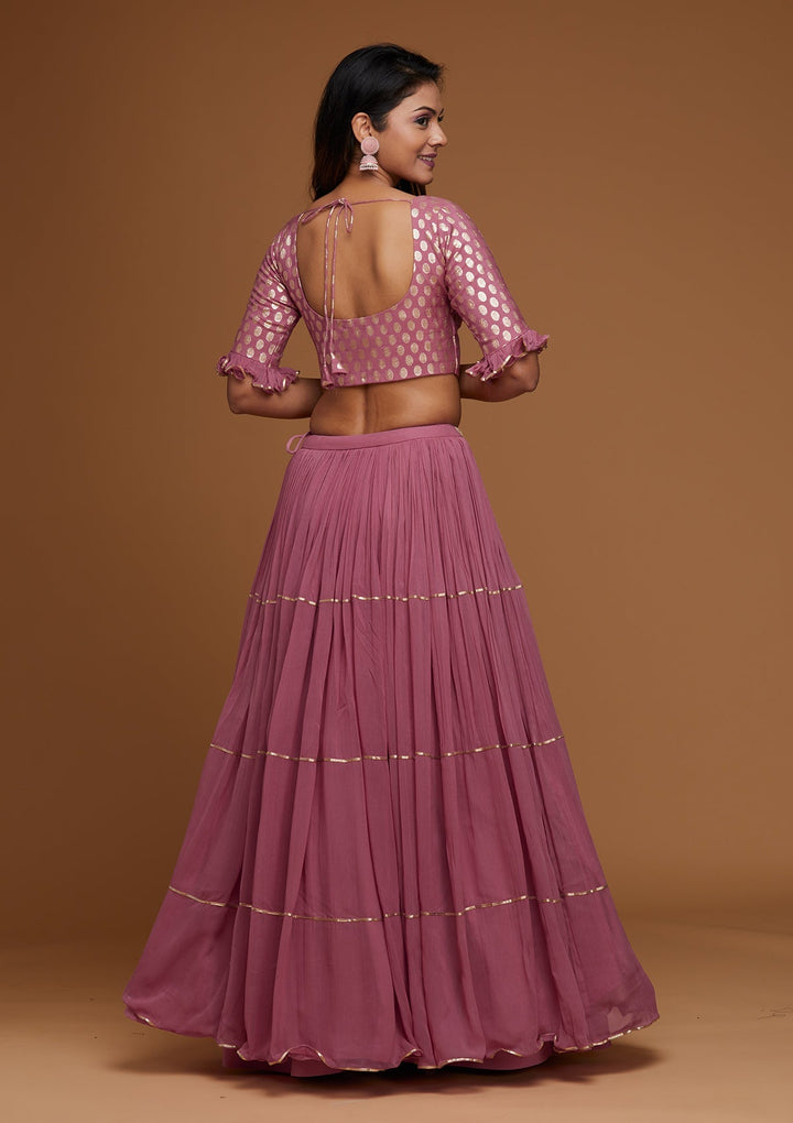 Onion Pink Print Georgette Designer Lehenga - Koskii