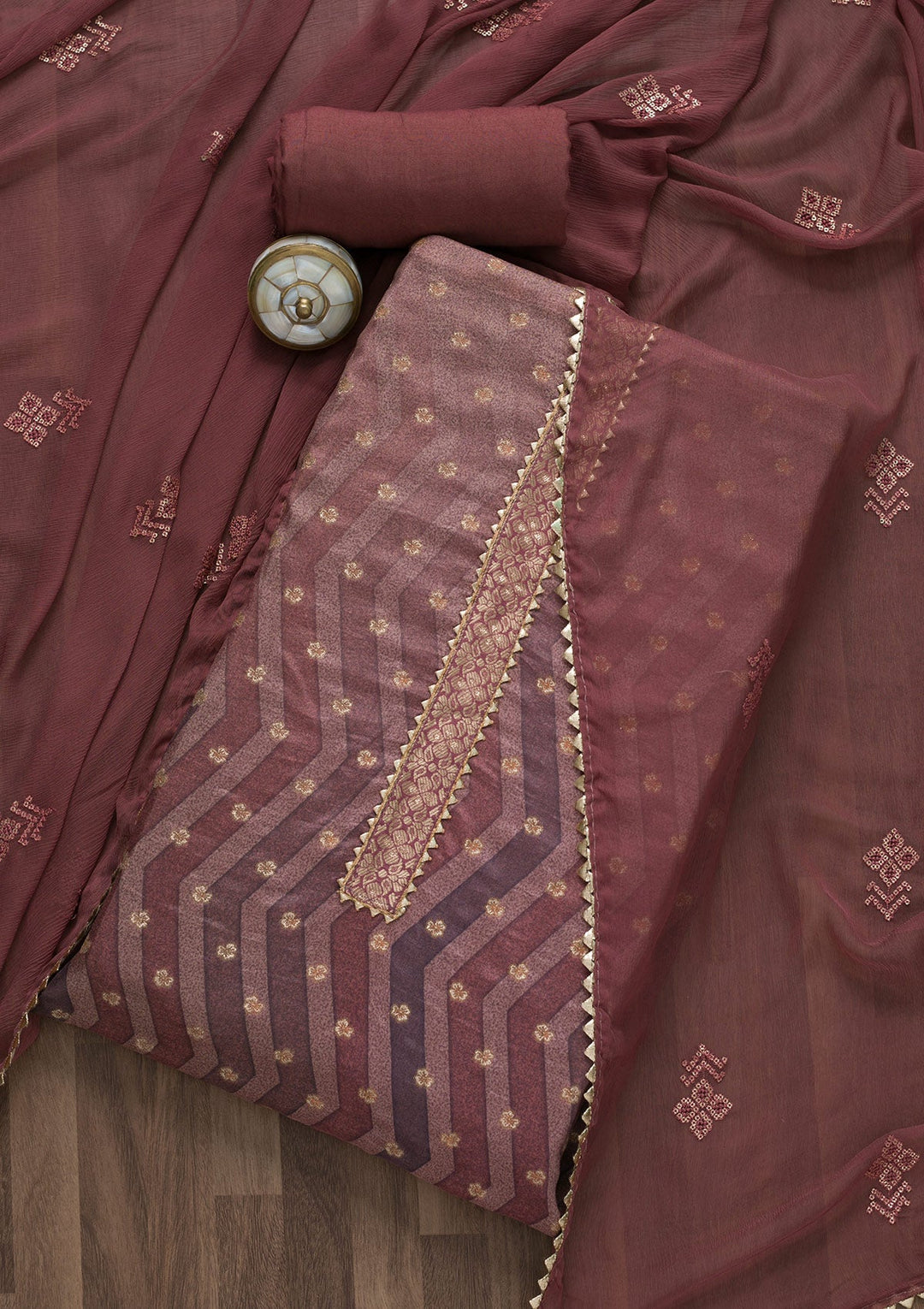 Onion Pink Printed Semi Crepe Unstitched Salwar Suit-Koskii