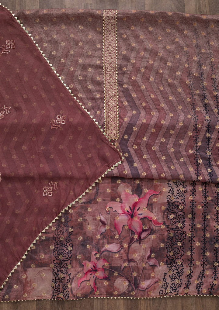 Onion Pink Printed Semi Crepe Unstitched Salwar Suit-Koskii