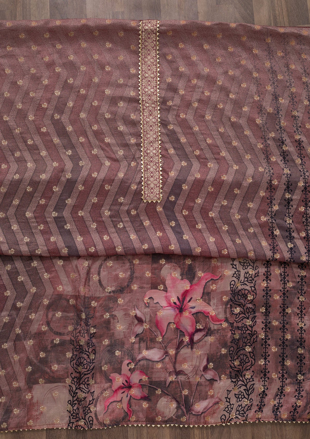Onion Pink Printed Semi Crepe Unstitched Salwar Suit-Koskii