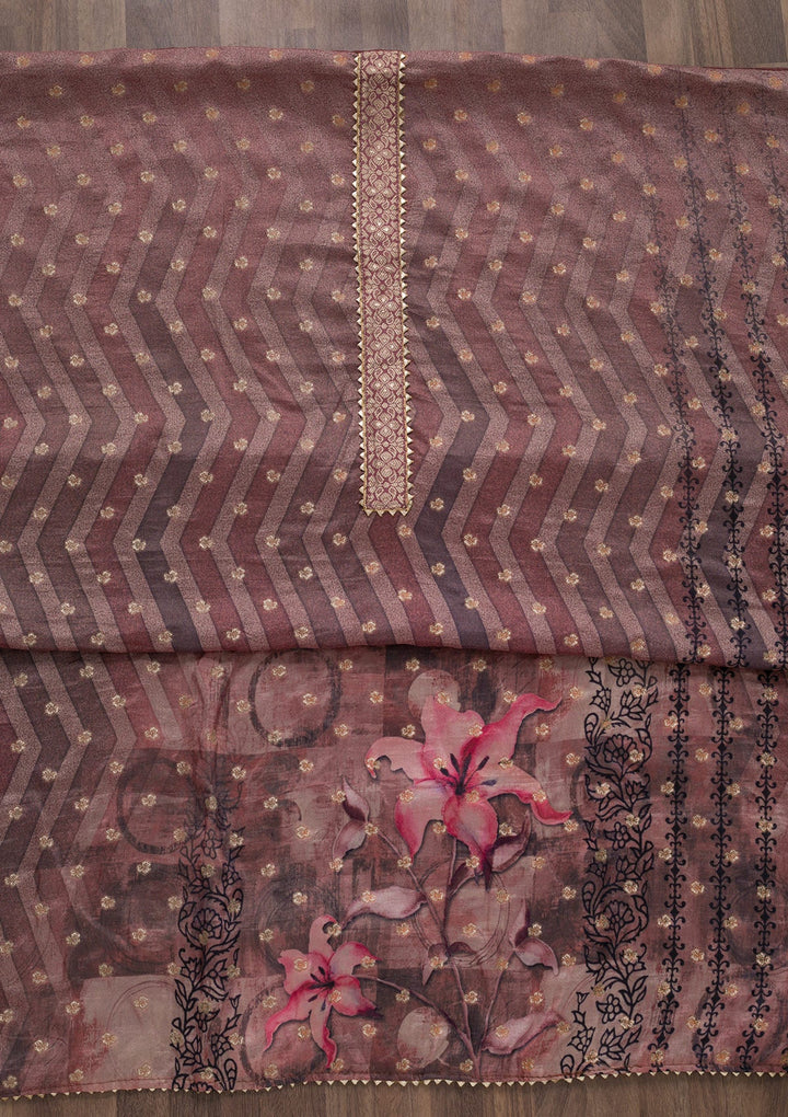 Onion Pink Printed Semi Crepe Unstitched Salwar Suit-Koskii