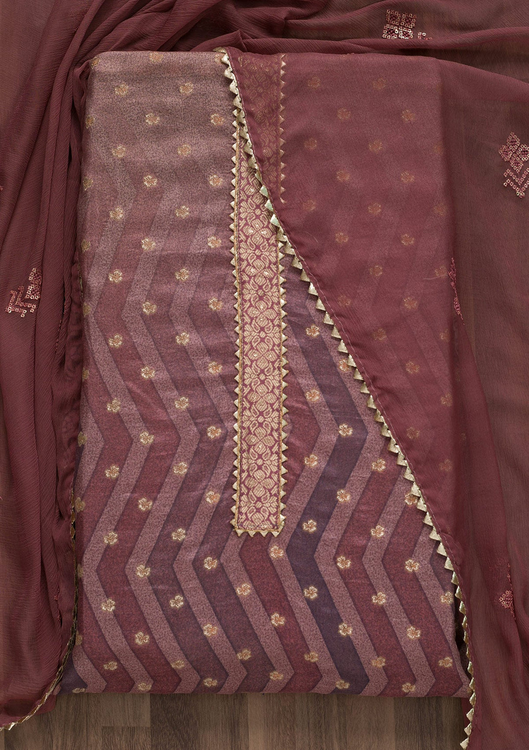 Onion Pink Printed Semi Crepe Unstitched Salwar Suit-Koskii