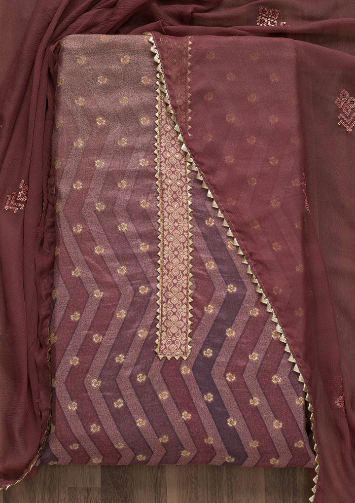 Onion Pink Printed Semi Crepe Unstitched Salwar Suit-Koskii
