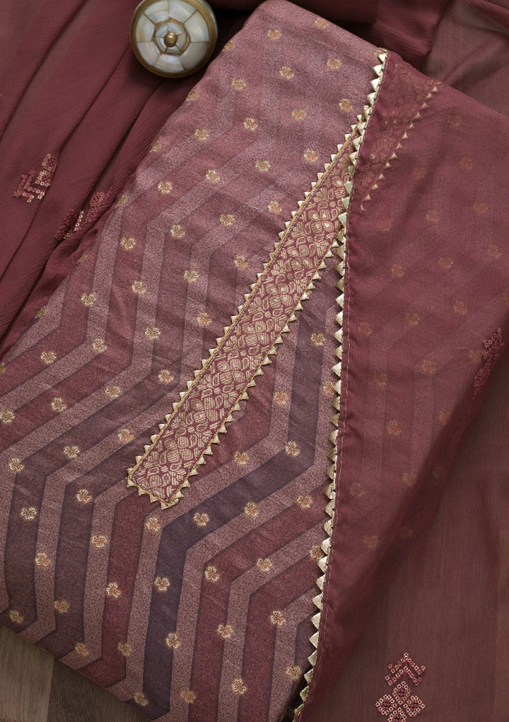 Onion Pink Printed Semi Crepe Unstitched Salwar Suit-Koskii