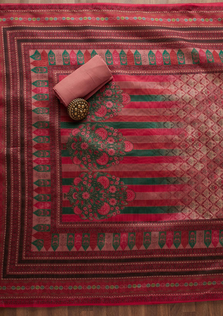 Onion Pink Sequins Chanderi Unstitched Salwar Suit-Koskii